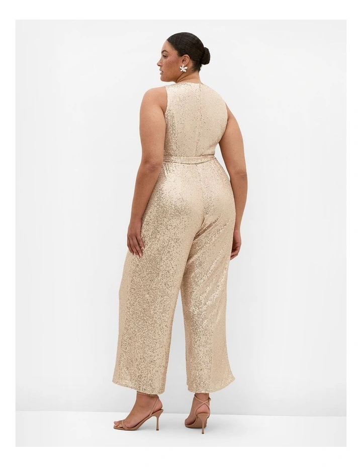 Plus Size Dazzling Sequin Wide Leg Jumpsuit in Bronze image 2