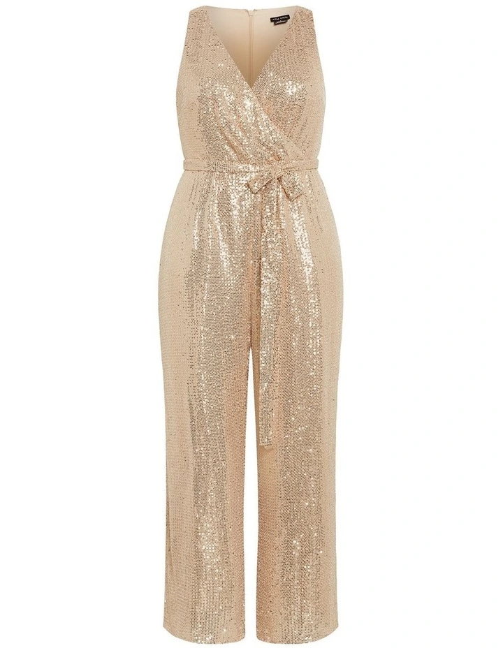 Plus Size Dazzling Sequin Wide Leg Jumpsuit in Bronze image 3