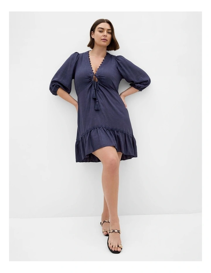 Plus Size Cabana V Neck Mini Dress in Navy image 1