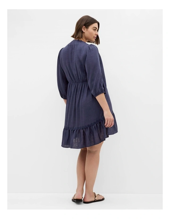 Plus Size Cabana V Neck Mini Dress in Navy image 2