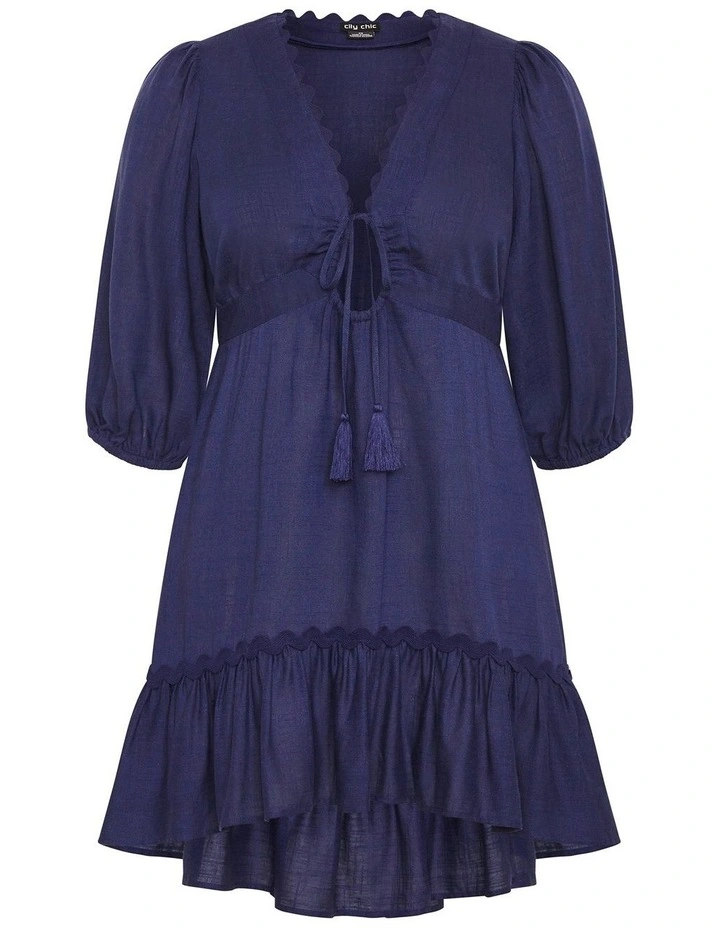 Plus Size Cabana V Neck Mini Dress in Navy image 3