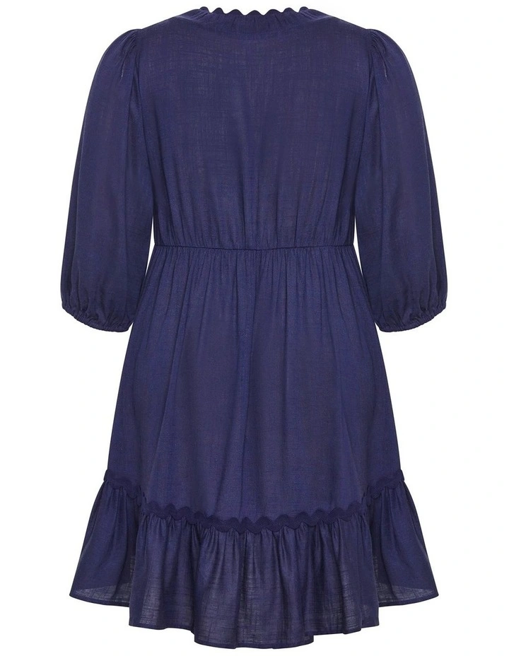 Plus Size Cabana V Neck Mini Dress in Navy image 4