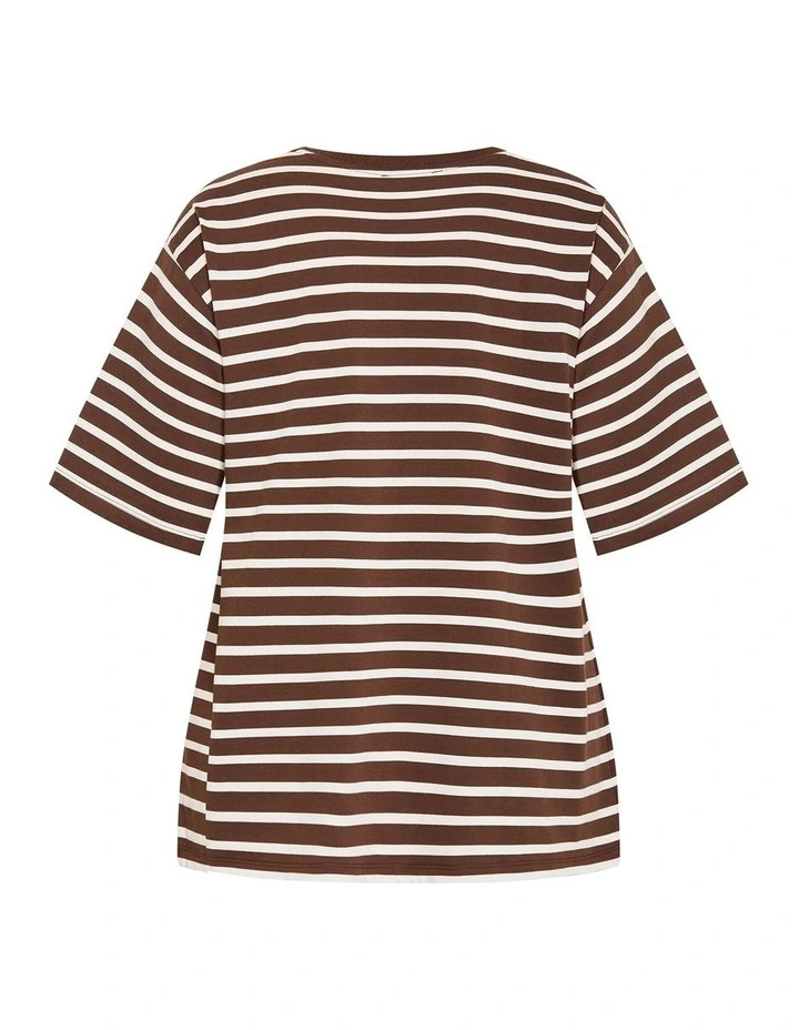 Plus Size Claire Stripe Oversized Tee in Chocolate image 4