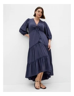 Plus Size Cabana Tiered Maxi Dress in Navy