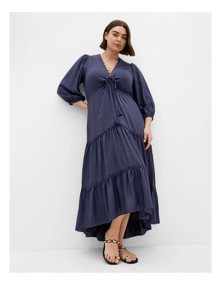 Plus Size Cabana Tiered Maxi Dress in Navy image 1