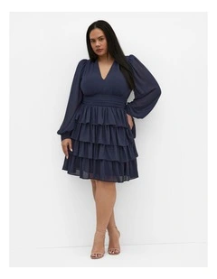 Plus Size Juliette Tiered Mini Dress in Navy