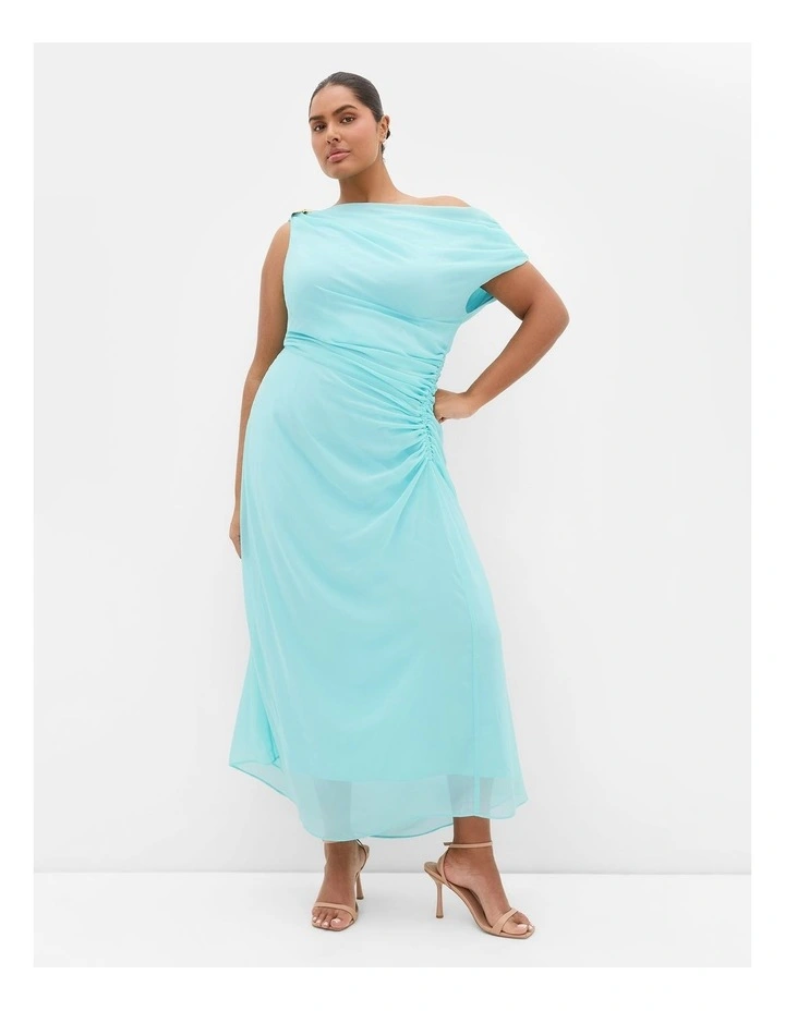 Plus Size Vivid Shoulder Detail Maxi Dress in Aqua image 1