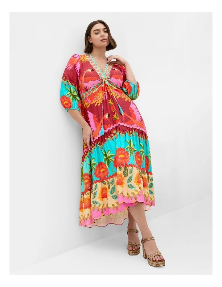 Plus Size Copacabana Print Tiered Maxi Dress in Aqua Multi image 1