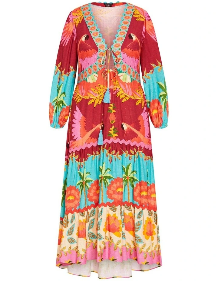 Plus Size Copacabana Print Tiered Maxi Dress in Aqua Multi image 3