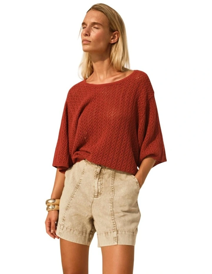 Mila Pointelle Top - Red Clay image 1
