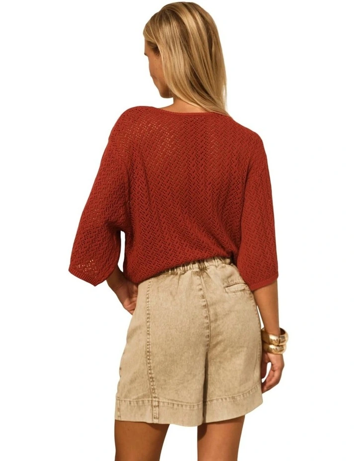 Mila Pointelle Top - Red Clay image 2