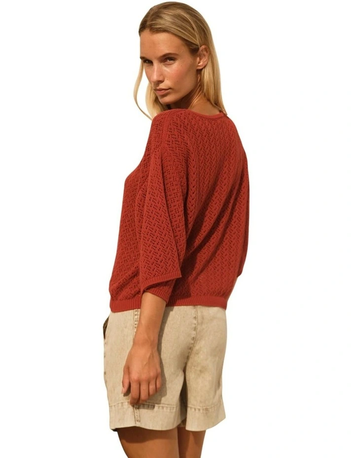 Mila Pointelle Top - Red Clay image 3
