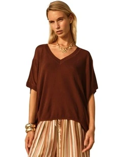 Iris V-Neck Top - Chocolate