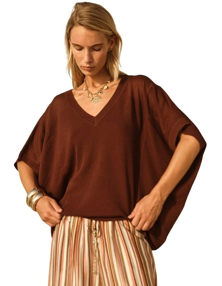 Iris V-Neck Top - Chocolate image 3