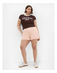 Plus Size Lexi Cotton Denim Short in Peach