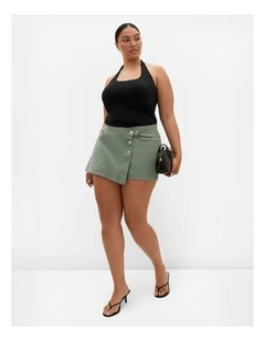 Plus Size Kaia Cotton Denim Skort in Khaki