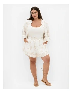 Plus Size Alessia Border Print Short in Ivory