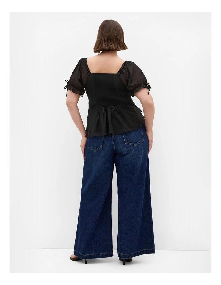 Plus Size Shayla Short Sleeve Frill Top in Black image 2