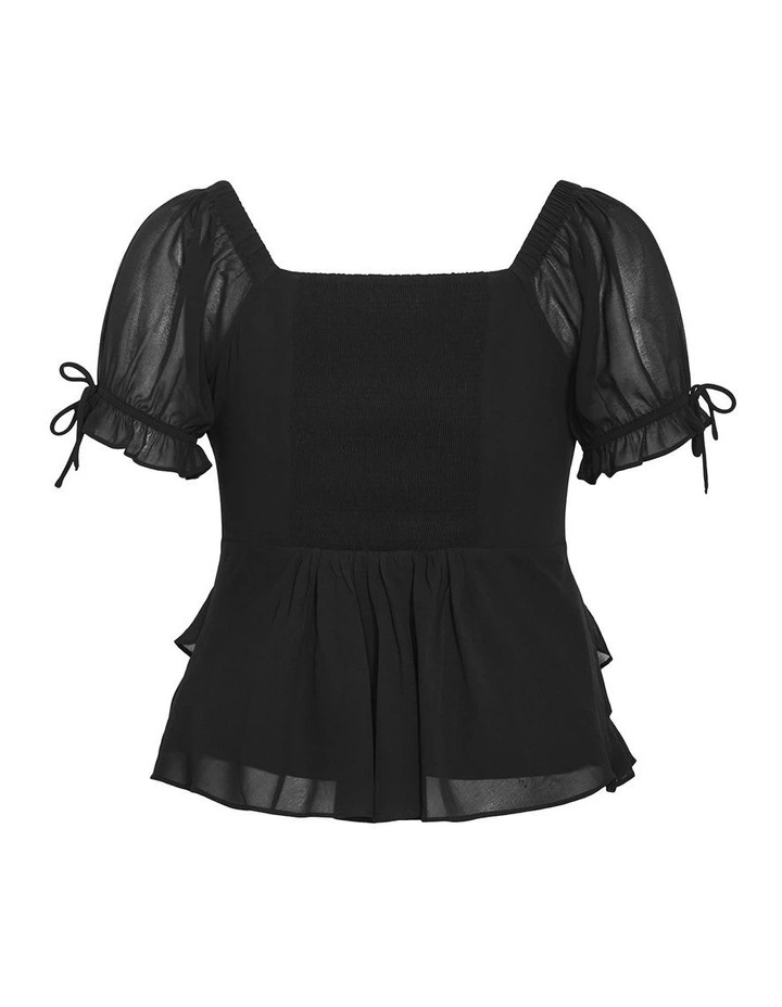 Plus Size Shayla Short Sleeve Frill Top in Black image 4
