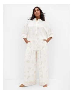 Plus Size Alessia Border Print Shirt in Ivory