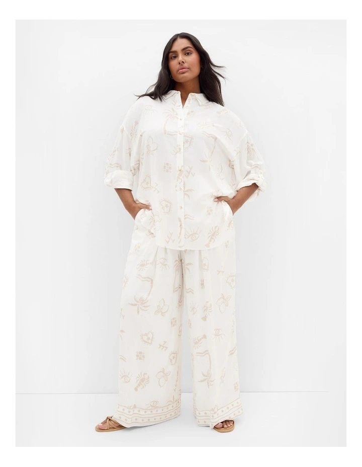 Plus Size Alessia Border Print Shirt in Ivory image 1