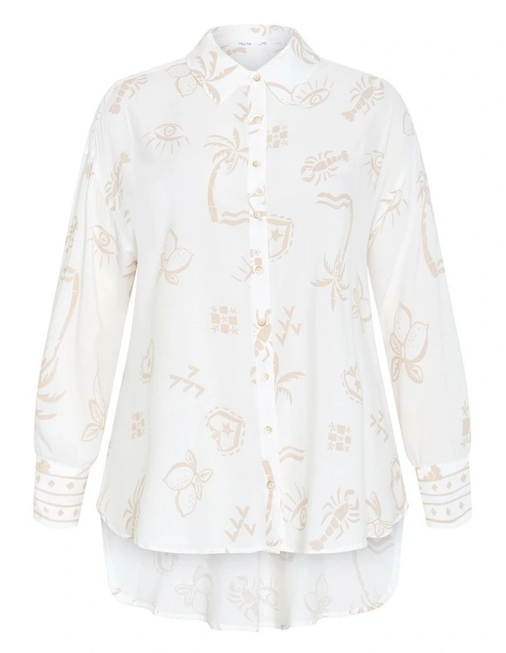 Plus Size Alessia Border Print Shirt in Ivory image 3