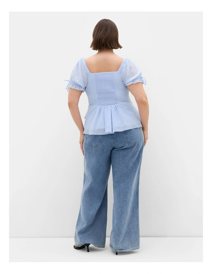 Plus Size Shayla Short Sleeve Frill Top in Baby Blue image 2