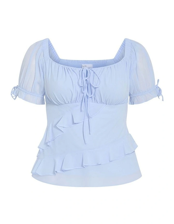 Plus Size Shayla Short Sleeve Frill Top in Baby Blue image 3