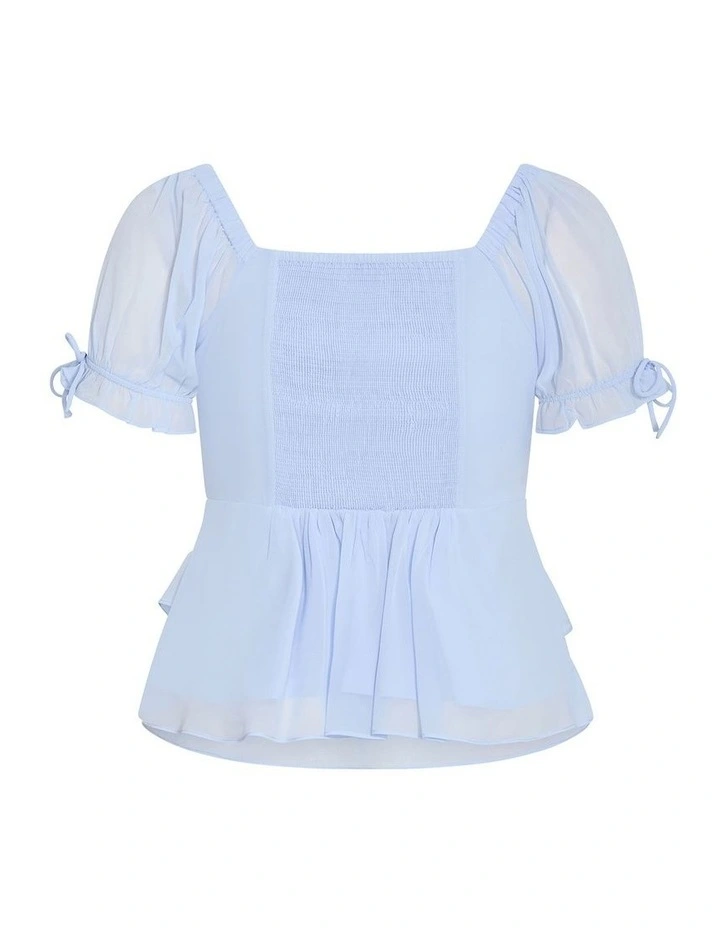Plus Size Shayla Short Sleeve Frill Top in Baby Blue image 4