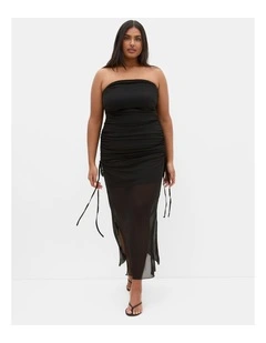 Plus Size Shelly Strapless Mesh Maxi Dress in Black