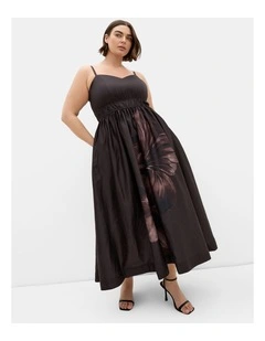 Plus Size Avana Statement Print Cotton Maxi Dress in Chocolate