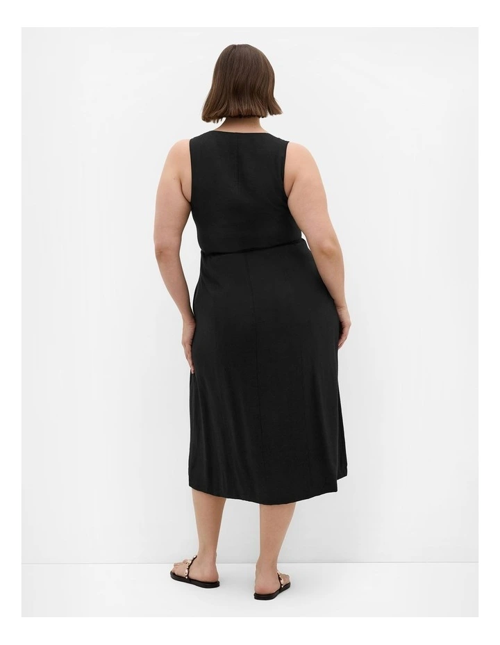 Plus Size Evani Tie Waist Midi Dress in Black image 2