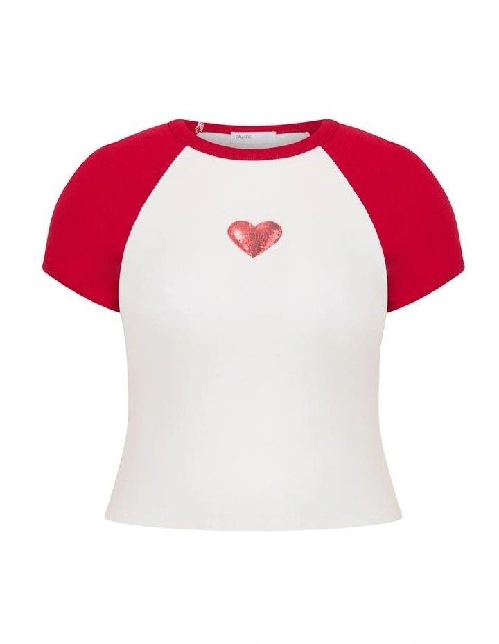 Plus Size Micro Raglan Heart Print Tee in Ivory image 3