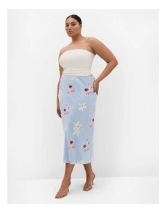 Plus Size Orchid Print Maxi Skirt in Light Blue