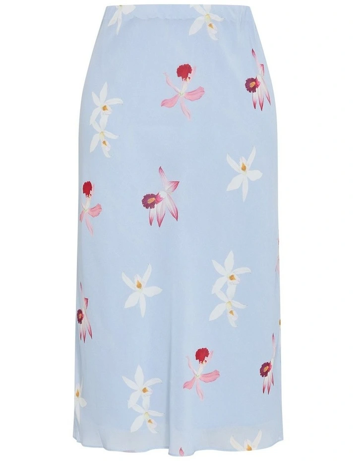 Plus Size Orchid Print Maxi Skirt in Light Blue image 3