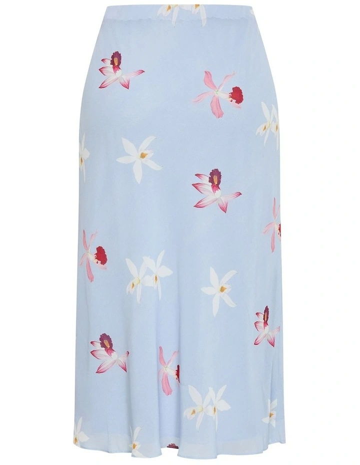 Plus Size Orchid Print Maxi Skirt in Light Blue image 4