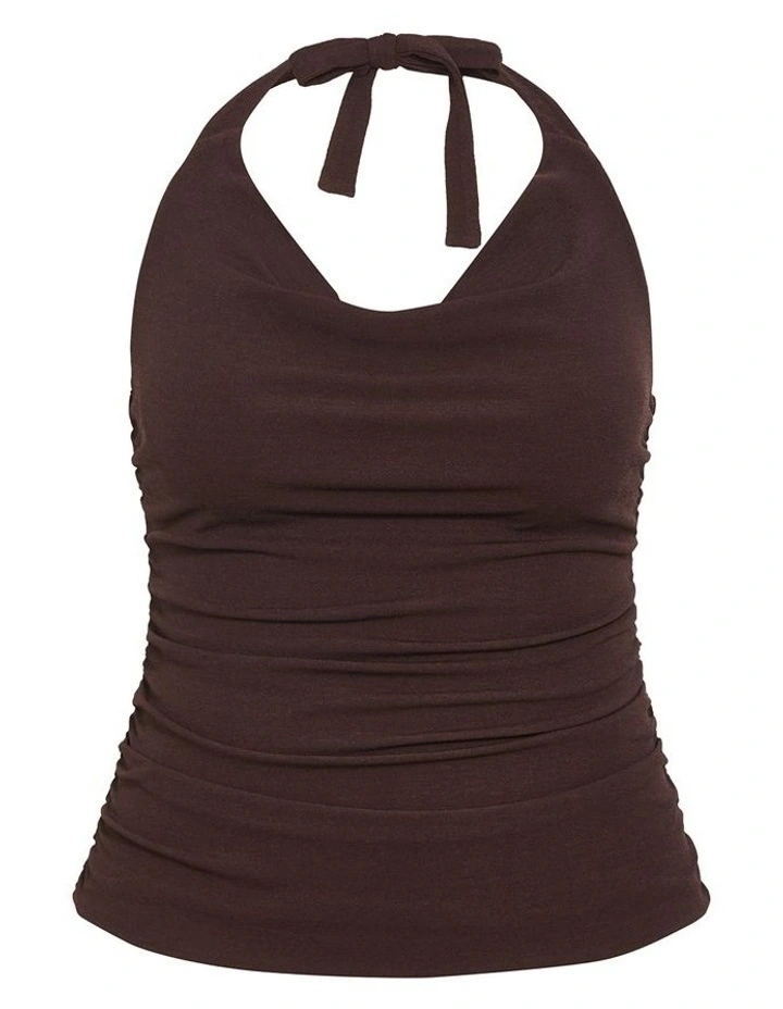 Plus Size Emmy Halter Cowl Neck Top in Chocolate image 3