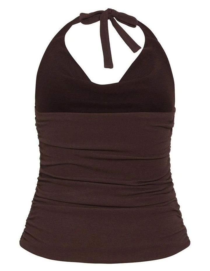 Plus Size Emmy Halter Cowl Neck Top in Chocolate image 4