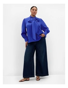 Plus Size Kenzie Neck Tie Top in Ocean Blue