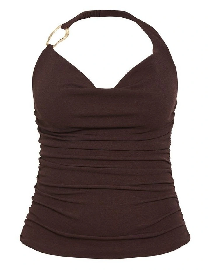Plus Size Emmy Hardware Cowl Neck Top in Chocolate image 3