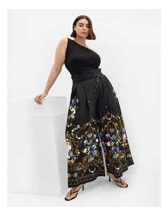 Plus Size Cassie Border Print Wide Leg Pant in Black