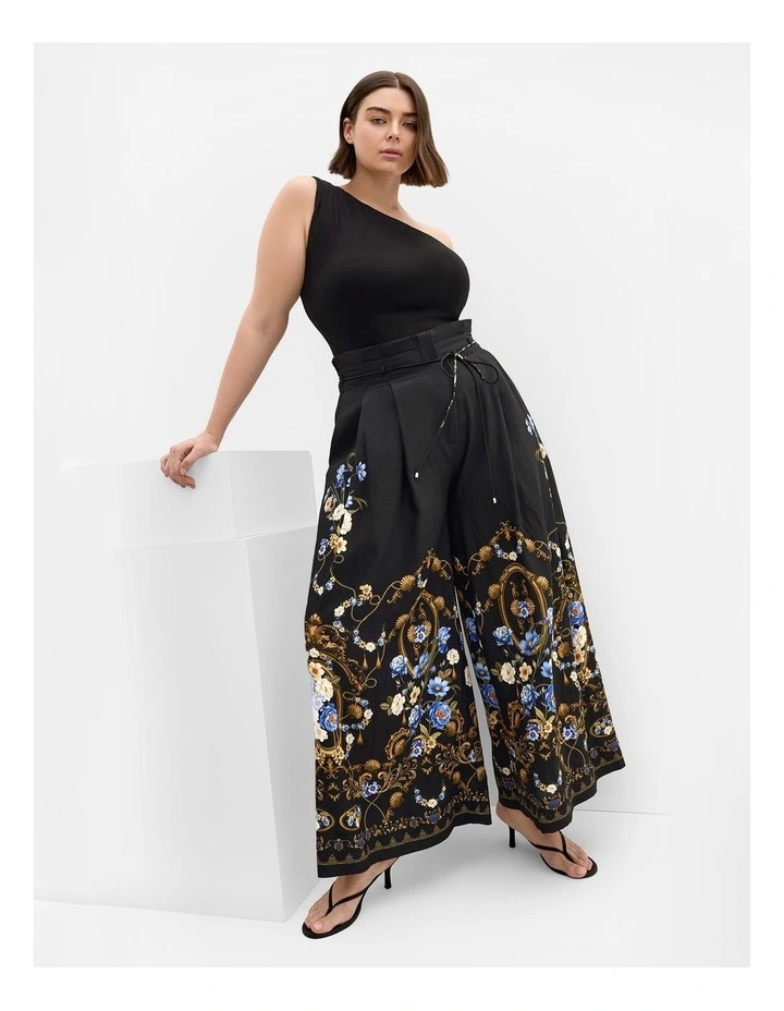 Plus Size Cassie Border Print Wide Leg Pant in Black image 1