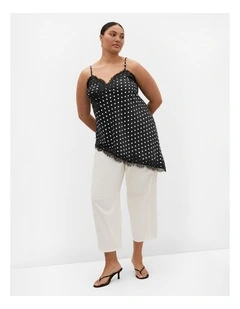 Plus Size Lace Spot Print Asymmetrical Satin Cami in Black
