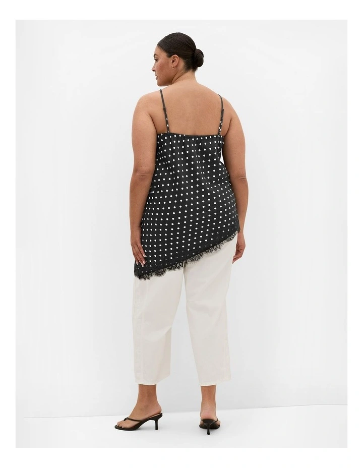 Plus Size Lace Spot Print Asymmetrical Satin Cami in Black image 2