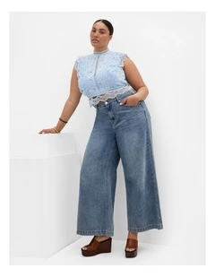 Plus Size Lucielle Sleeveless Lace Top in Sky Blue