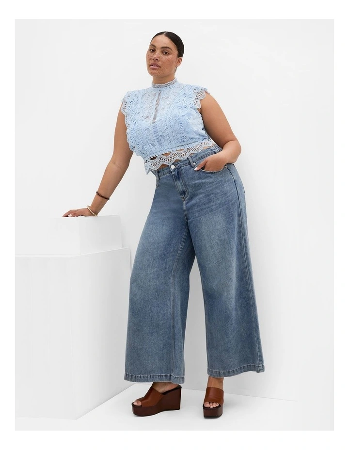 Plus Size Lucielle Sleeveless Lace Top in Sky Blue image 1