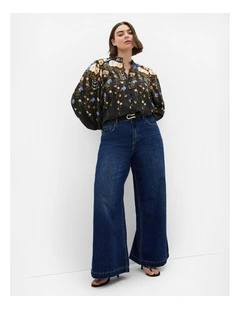 Plus Size Cassie Border Print Shirt in Black