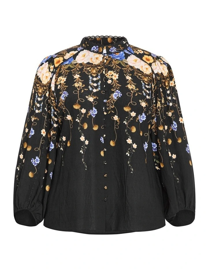 Plus Size Cassie Border Print Shirt in Black image 3