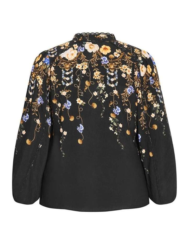 Plus Size Cassie Border Print Shirt in Black image 4