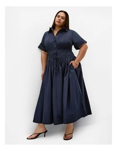 Plus Size Lana Midi Shirt Dress in Navy